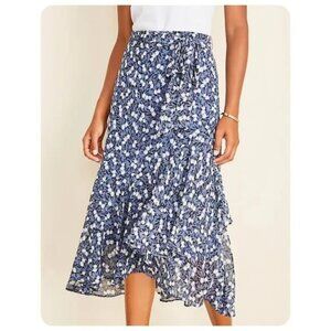 Ann Taylor Classic Blue Floral Flounce Skirt sz 0